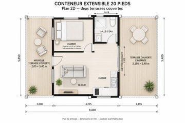 Plan propre au modèle 3 : maison et deux terrasses