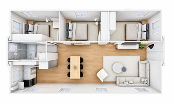 Three bedrooms: undimensioned 40 ft family 3D arrangement