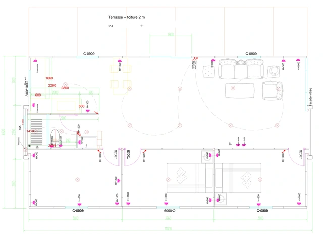 Plan du modèle standard : 11 800 × 6 220 mm
