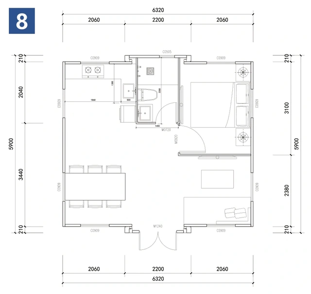 Une chambre, espace commun ouvert