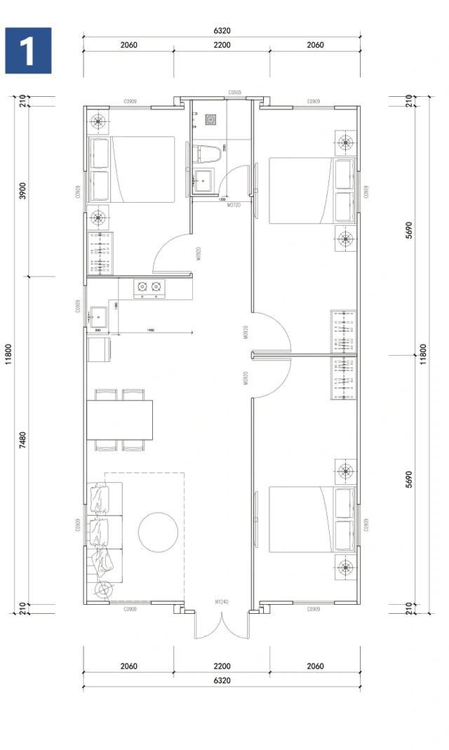 Three bedrooms, central living