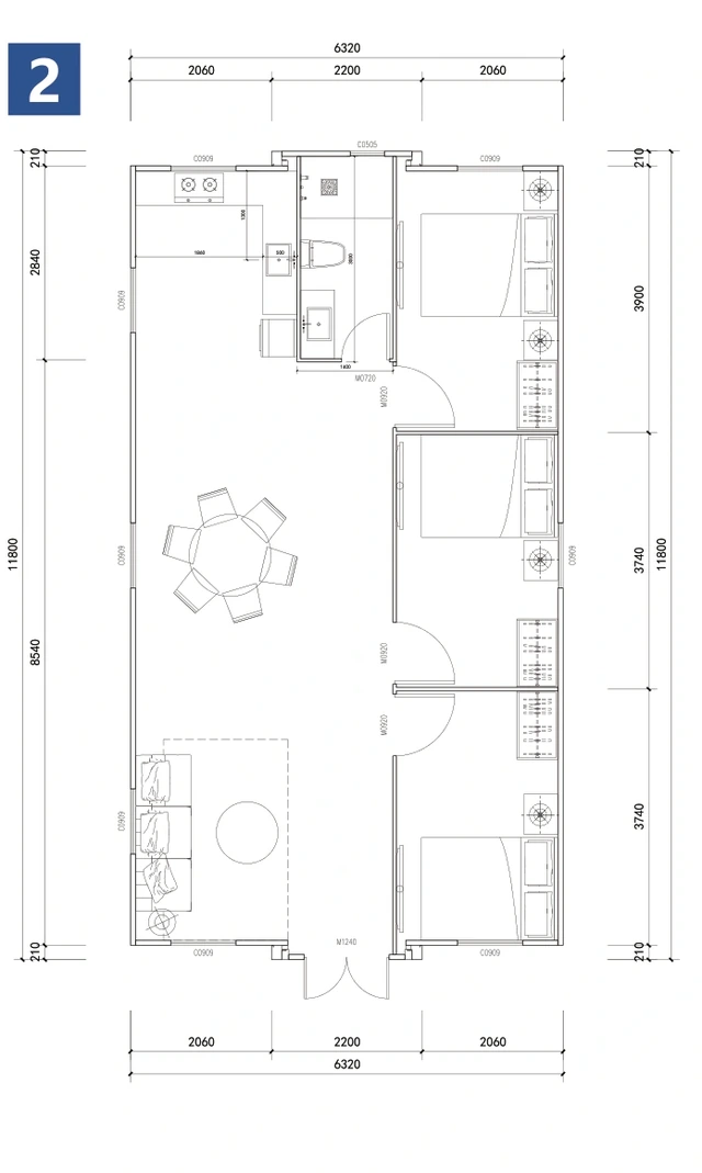 Three bedrooms, family use